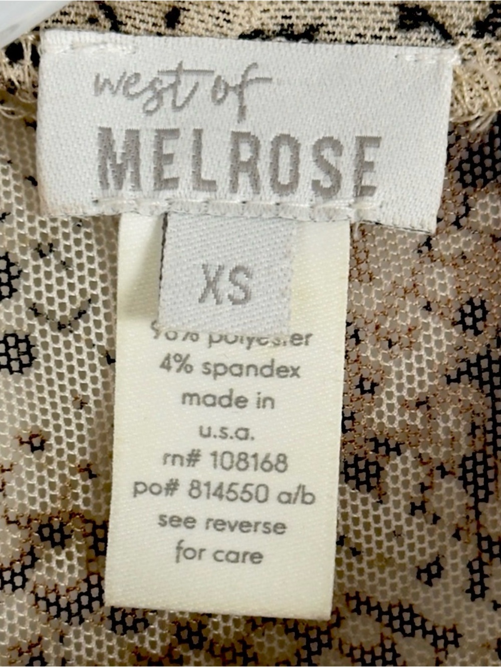 West of Melrose Snake Print Mesh Mock Neck Top - Beige & Brown XS - Picture 7 of 8